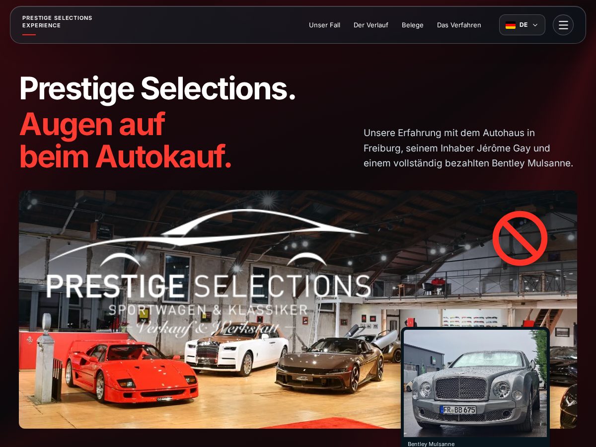Landing-page snapshot of prestige-selections-experience.com