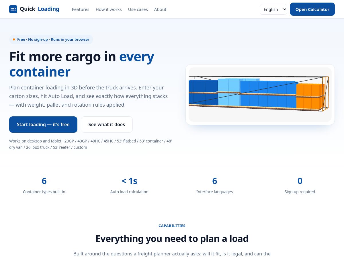 Landing-page snapshot of qloading.com