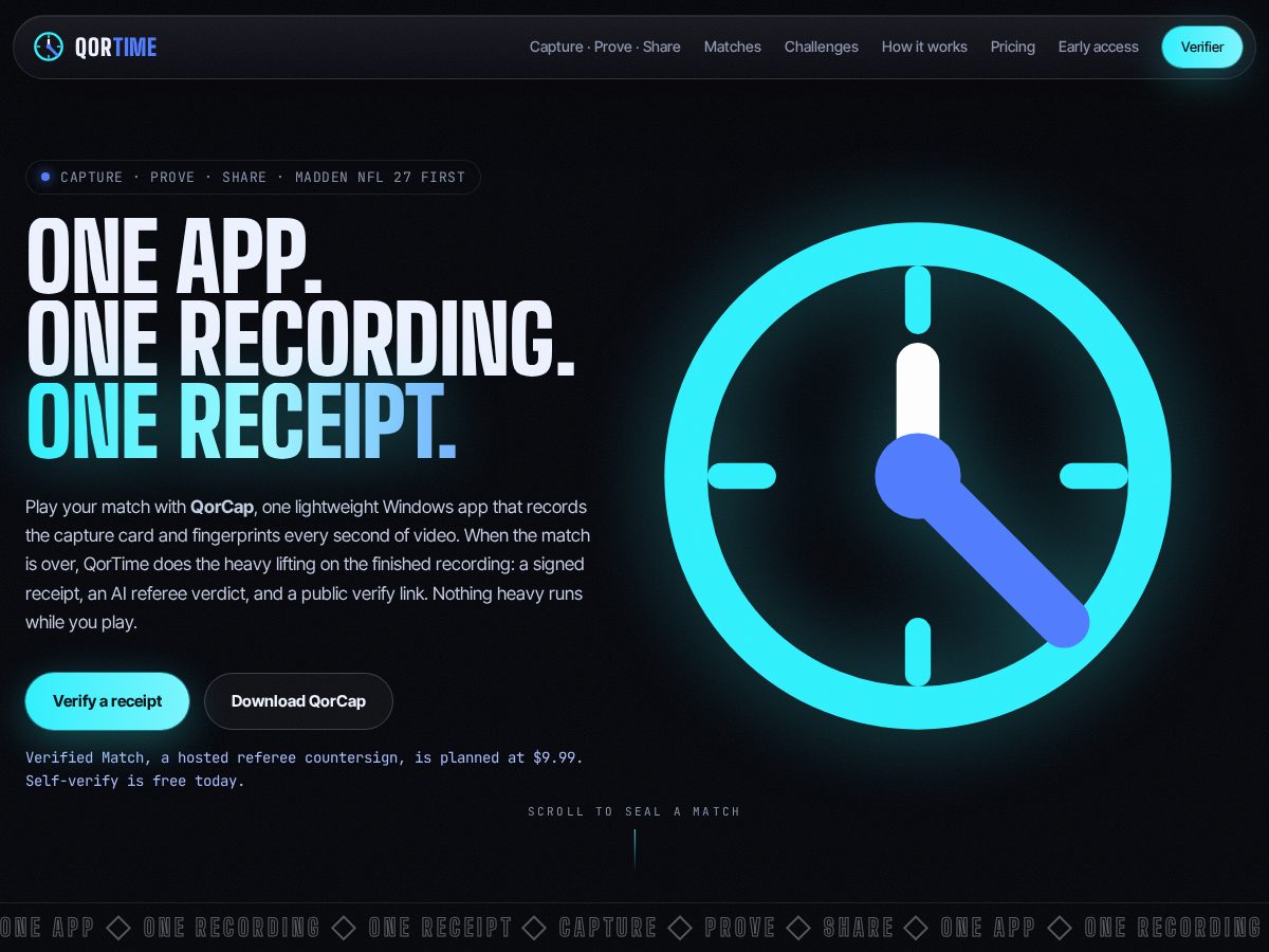 Landing-page snapshot of qortime.com