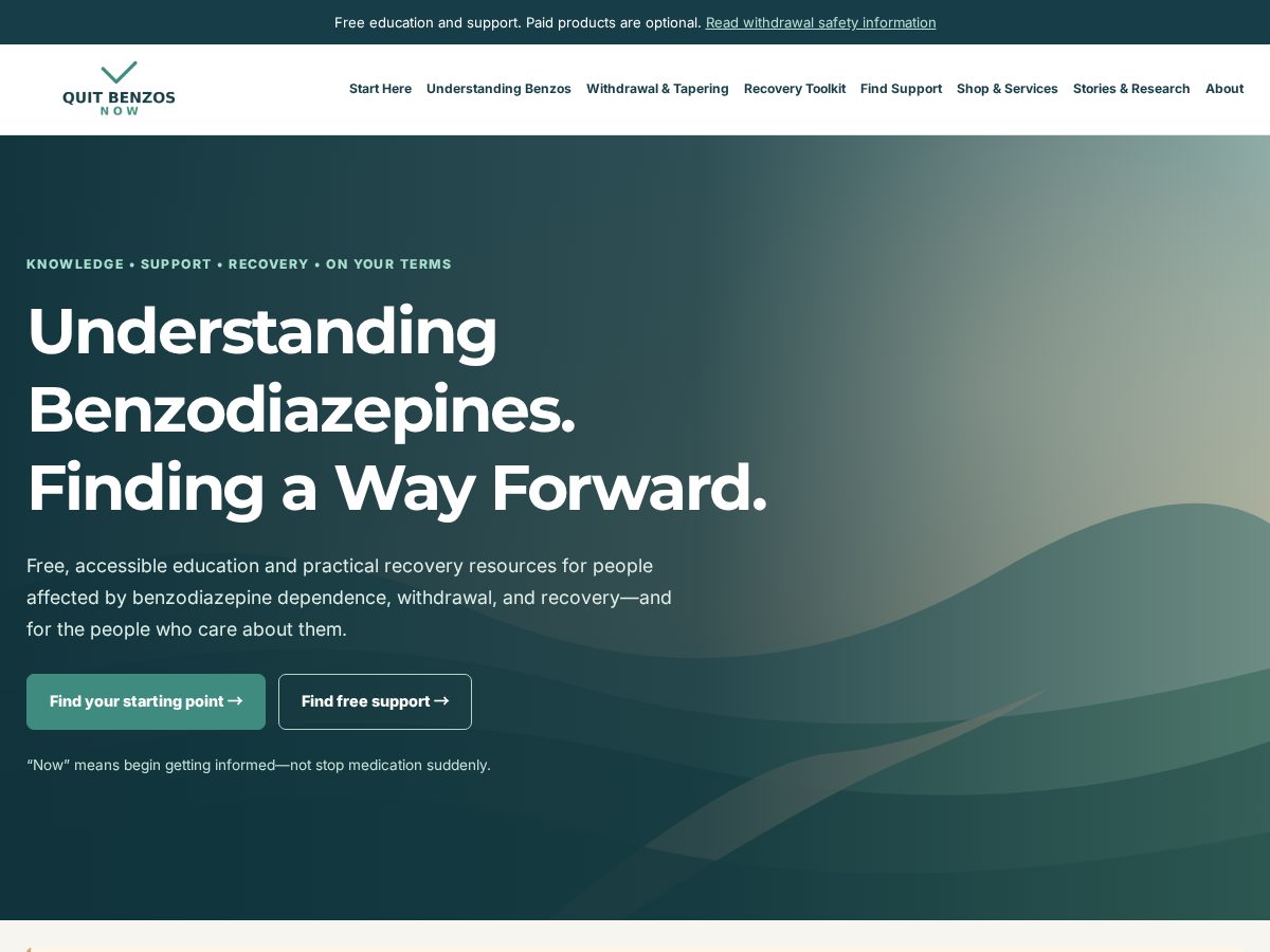 Landing-page snapshot of quitbenzosnow.com