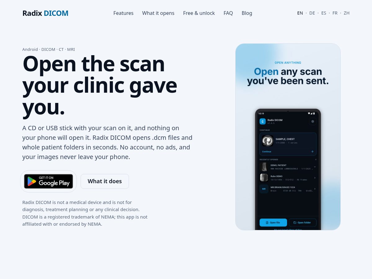 Landing-page snapshot of radixdicom.com