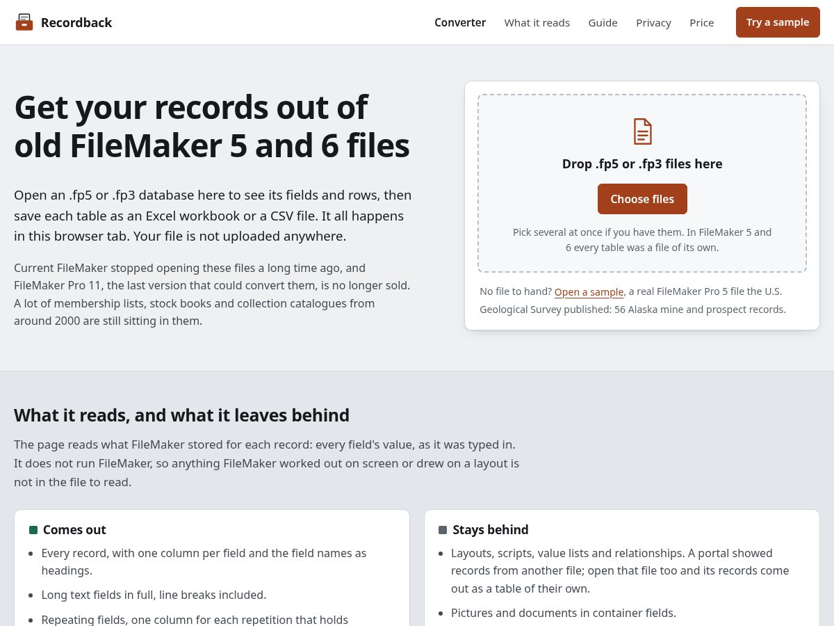 Landing-page snapshot of recordback.app