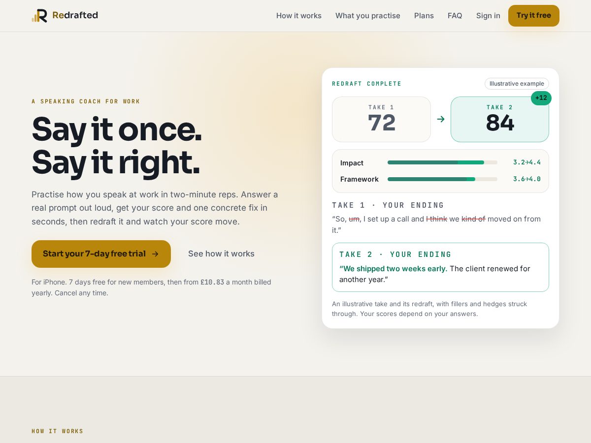 Landing-page snapshot of redrafted.app