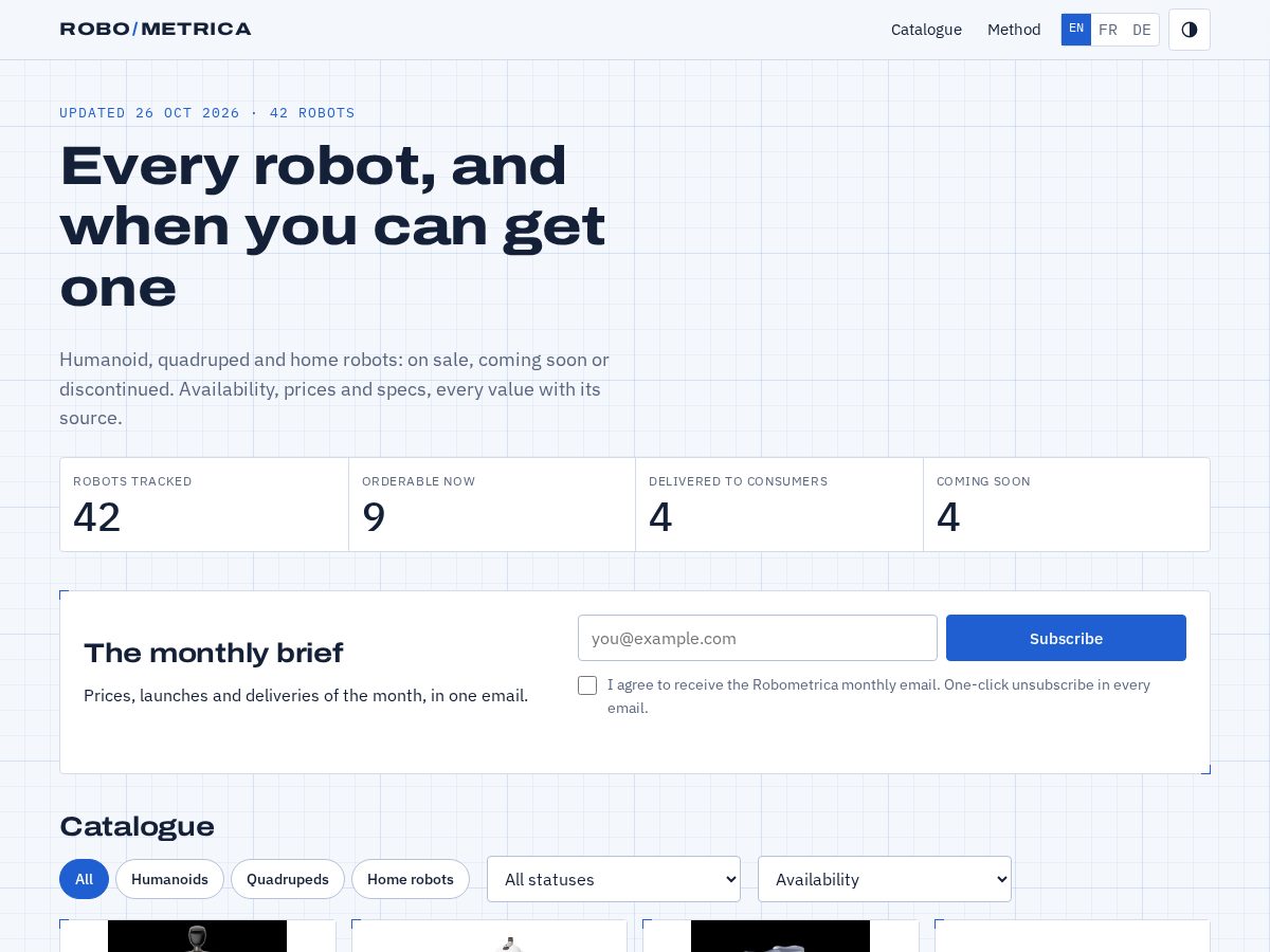 Landing-page snapshot of robometrica.com