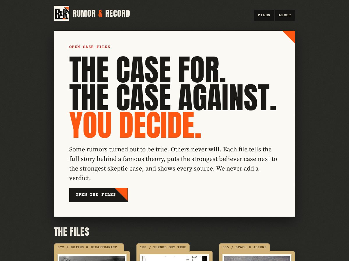 Landing-page snapshot of rumorandrecord.com