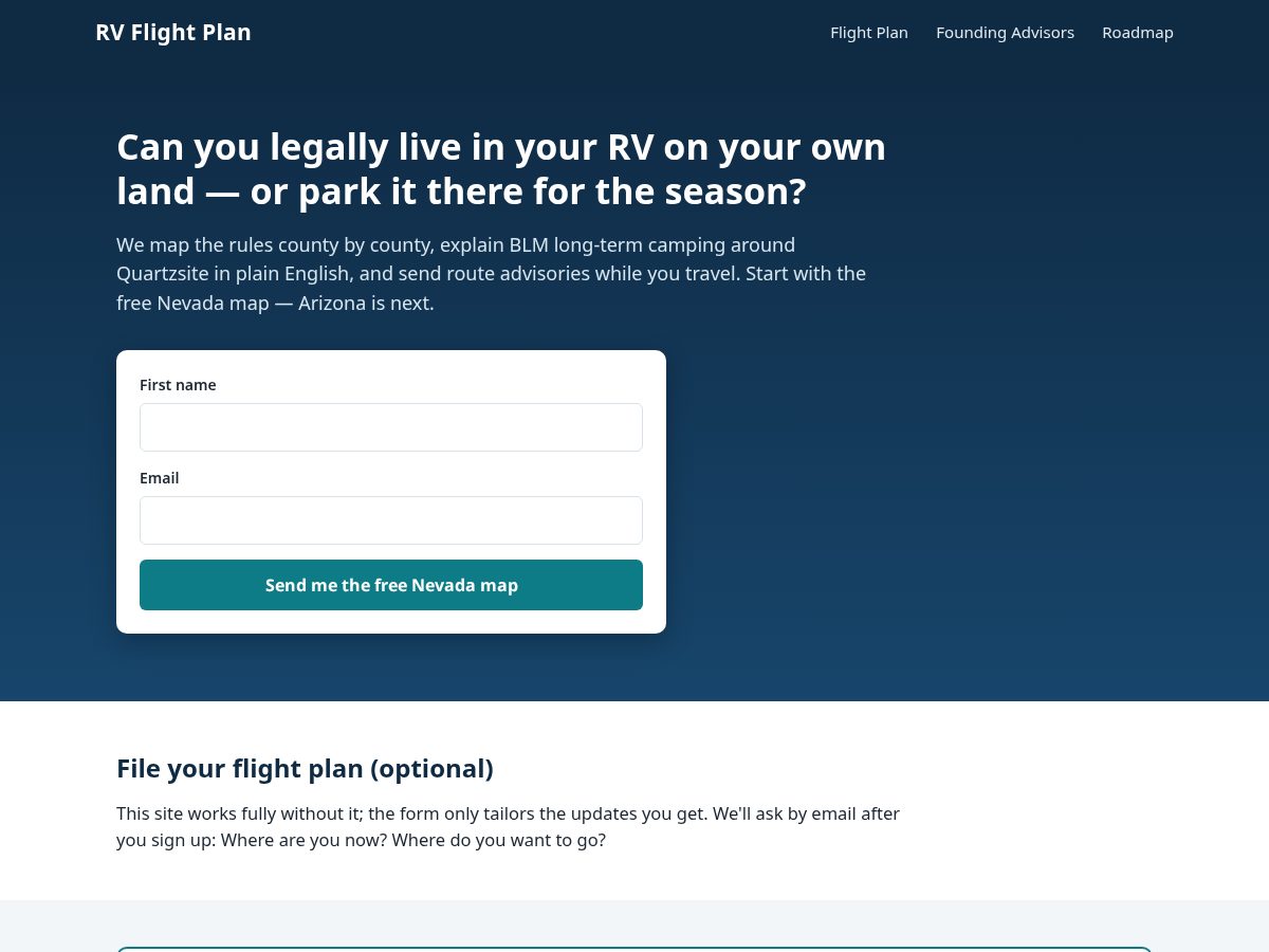 Landing-page snapshot of rvflightplan.net
