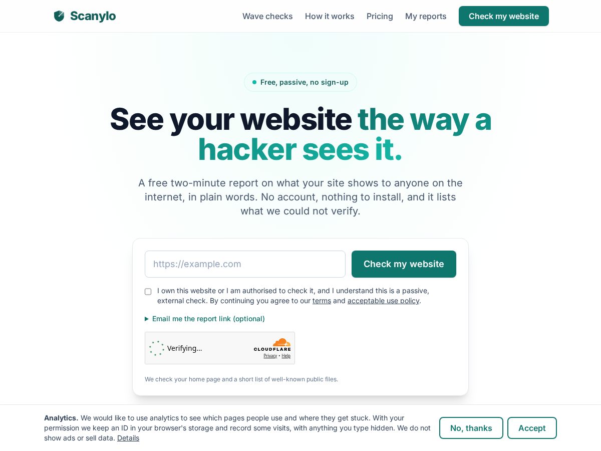Landing-page snapshot of scanylo.com