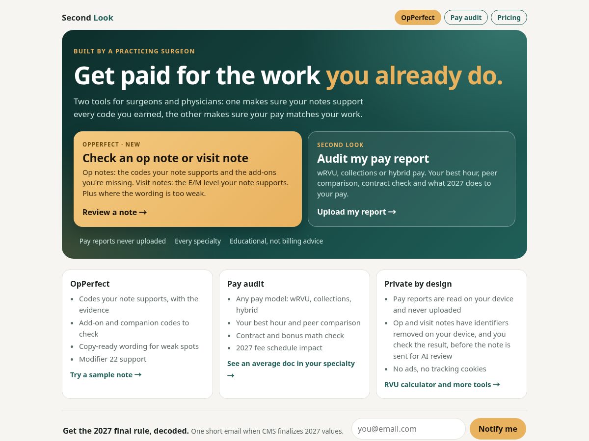 Landing-page snapshot of secondlookrvu.com