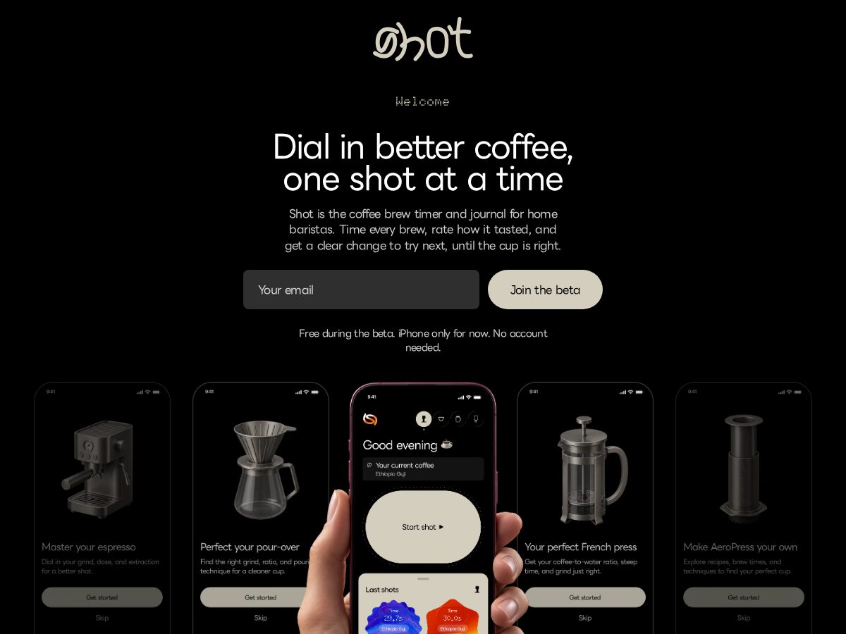 Landing-page snapshot of shotbrews.app