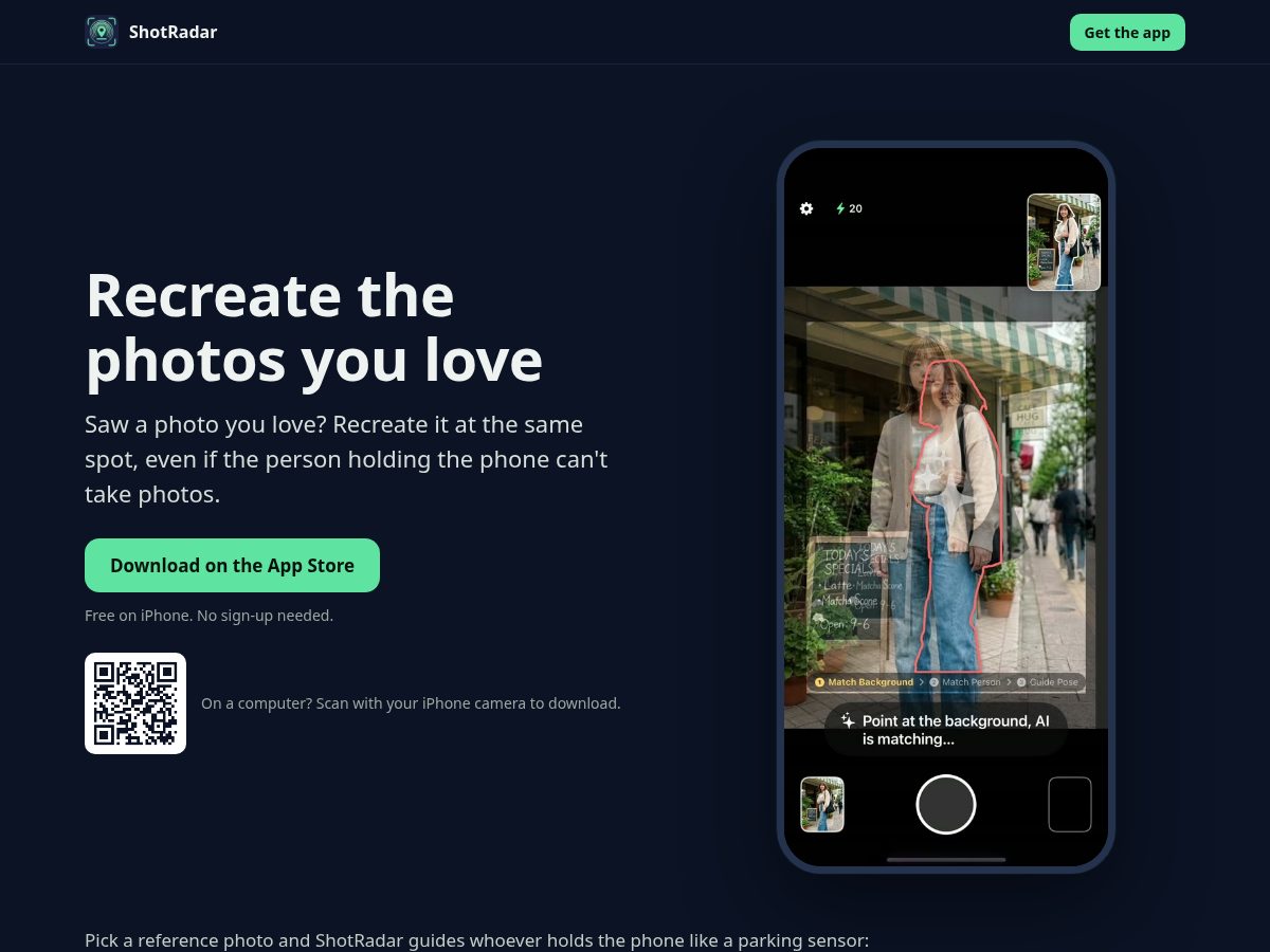 Landing-page snapshot of shotradar.app