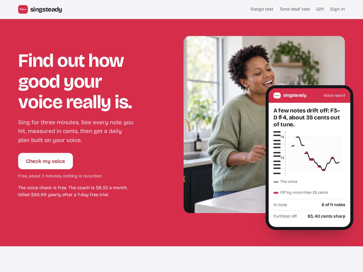 Landing-page snapshot of singsteady.com