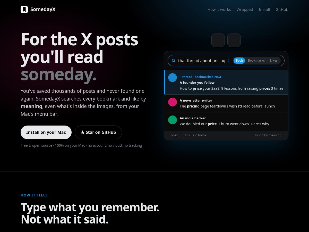Landing-page snapshot of somedayx.com