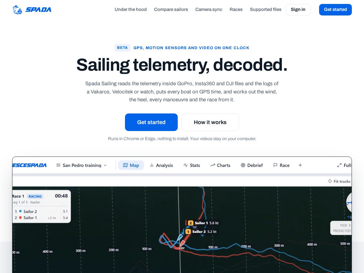 Landing-page snapshot of spadasailing.com