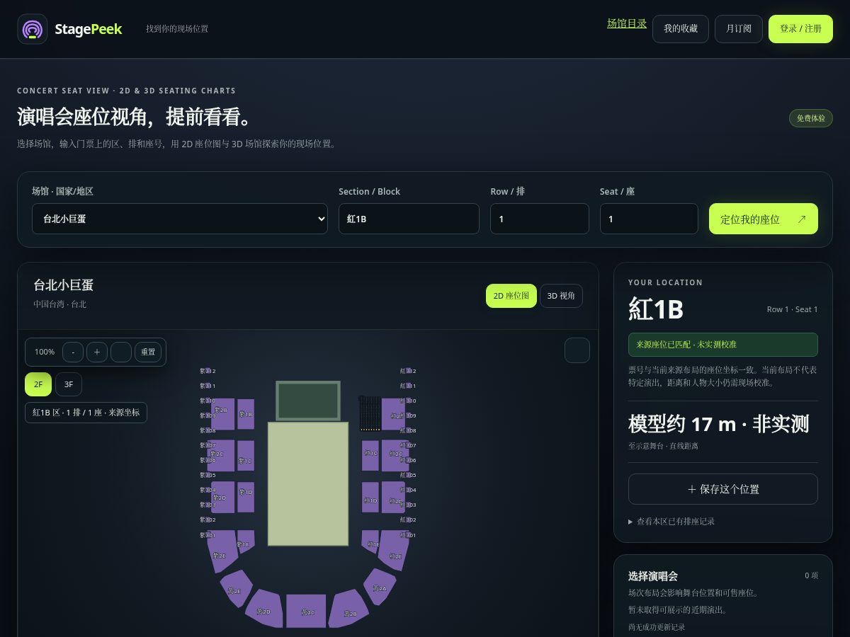 Landing-page snapshot of stagepeek.live