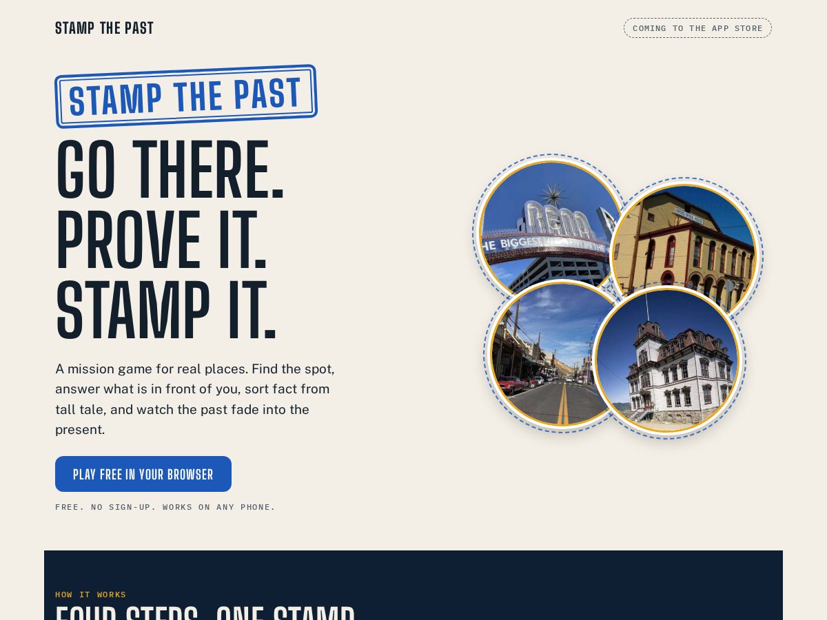 Landing-page snapshot of stampthepast.com