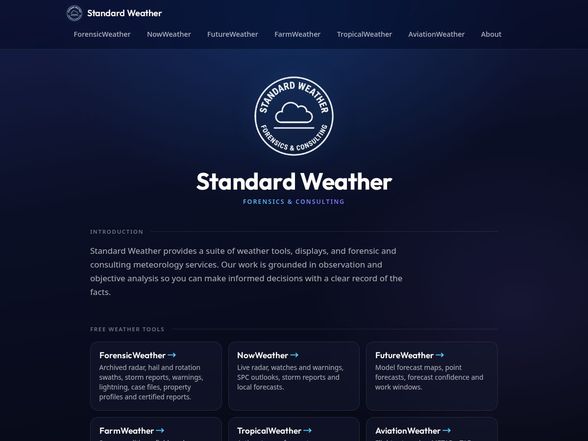 Landing-page snapshot of standardweather.net