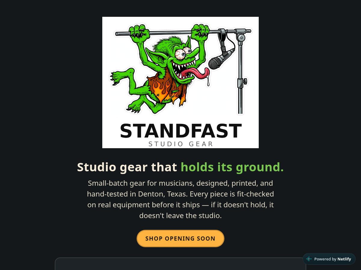 Landing-page snapshot of standfaststudio.com
