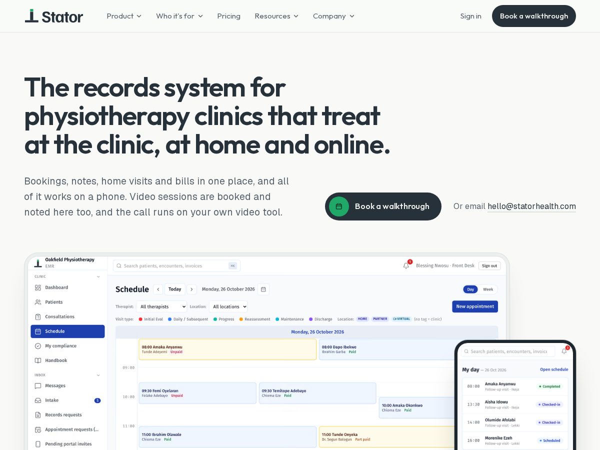 Landing-page snapshot of statorhealth.com