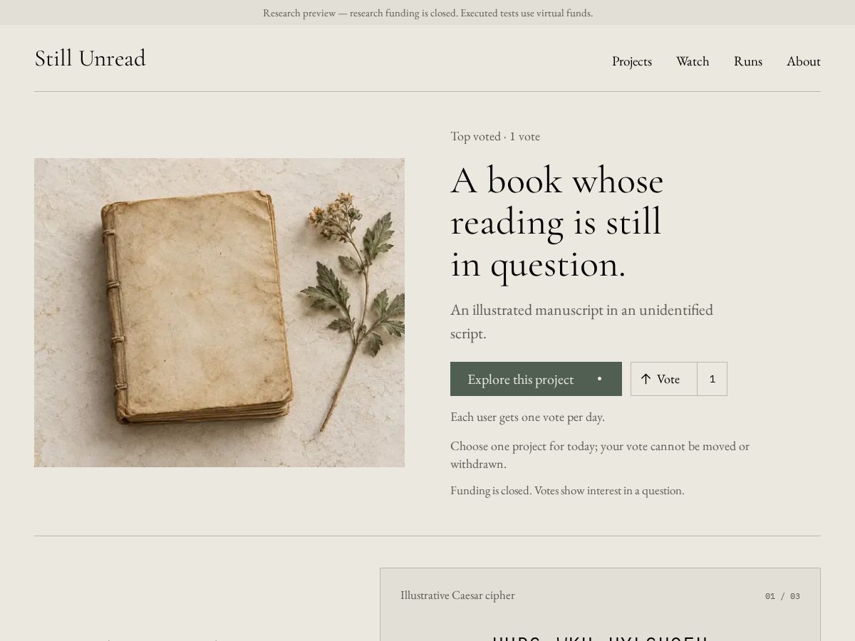 Landing-page snapshot of stillunread.com