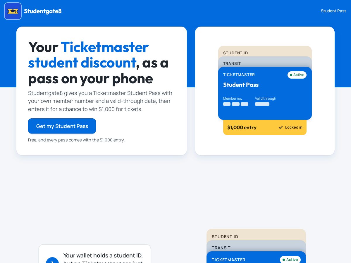 Landing-page snapshot of studentgate8.click