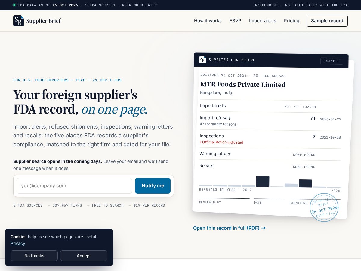 Landing-page snapshot of supplierbrief.com