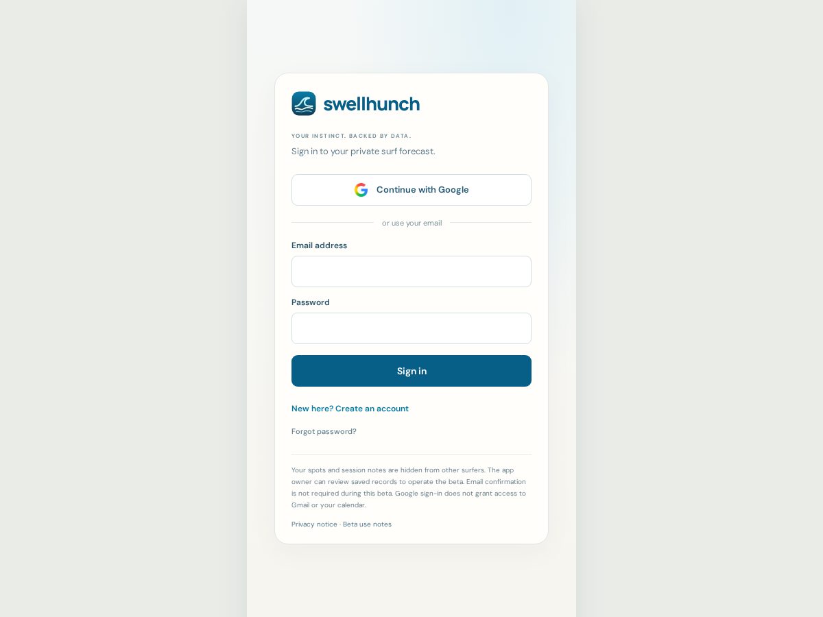 Landing-page snapshot of swellhunch.com