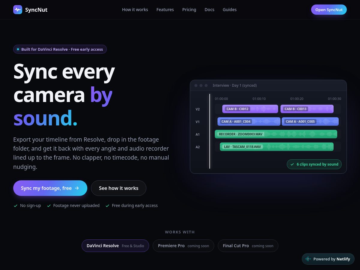 Landing-page snapshot of syncnut.com