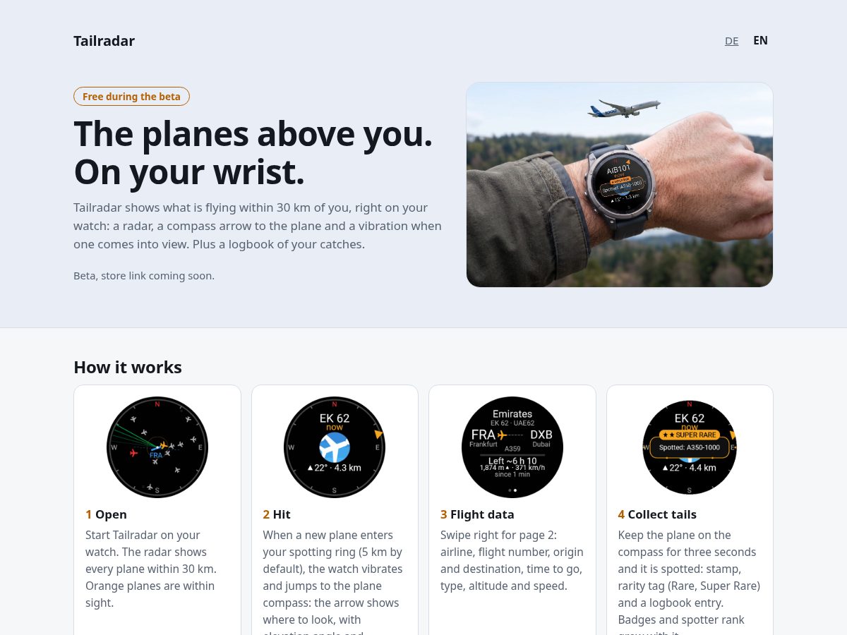 Landing-page snapshot of tailradar.com