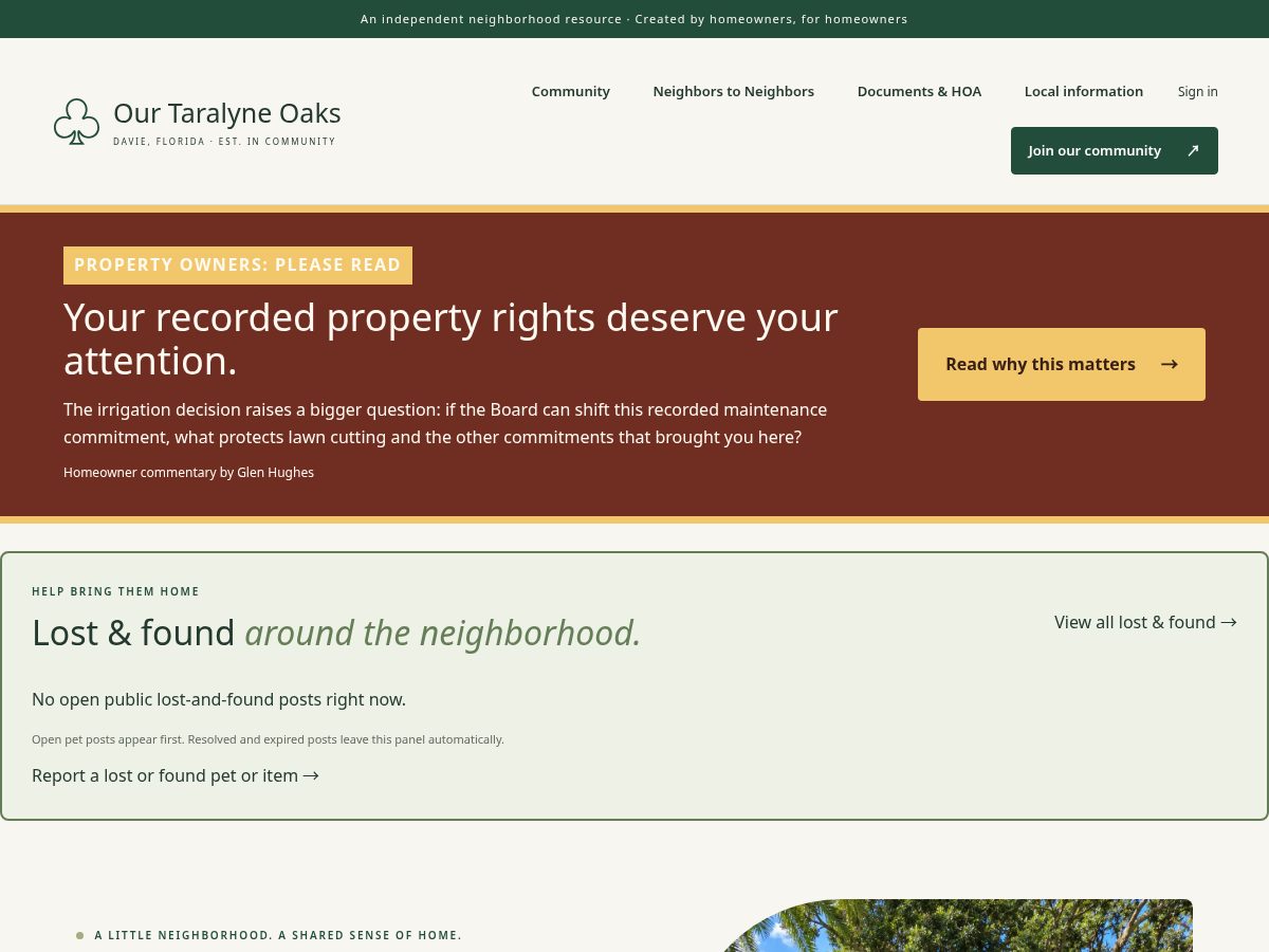 Landing-page snapshot of taralyneoaks.com