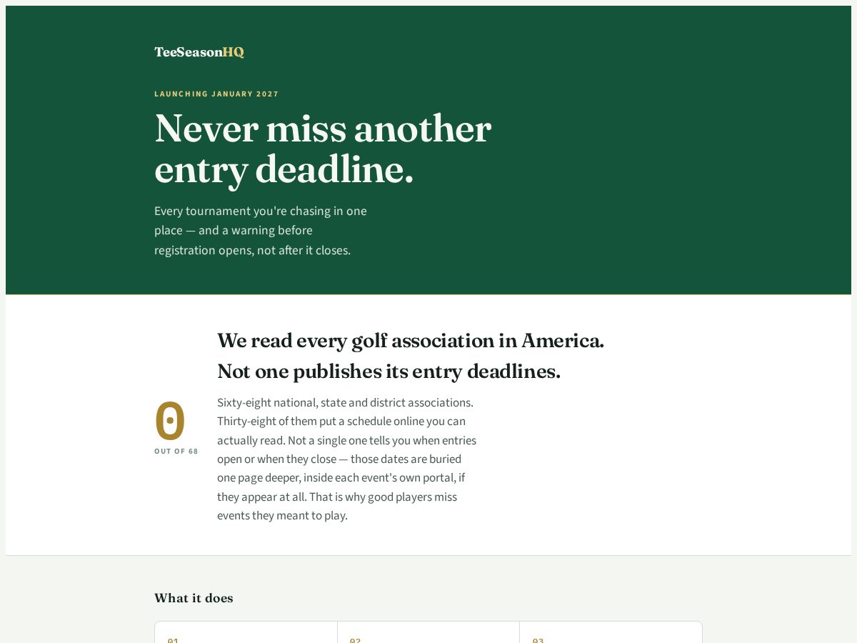 Landing-page snapshot of teeseasonhq.com