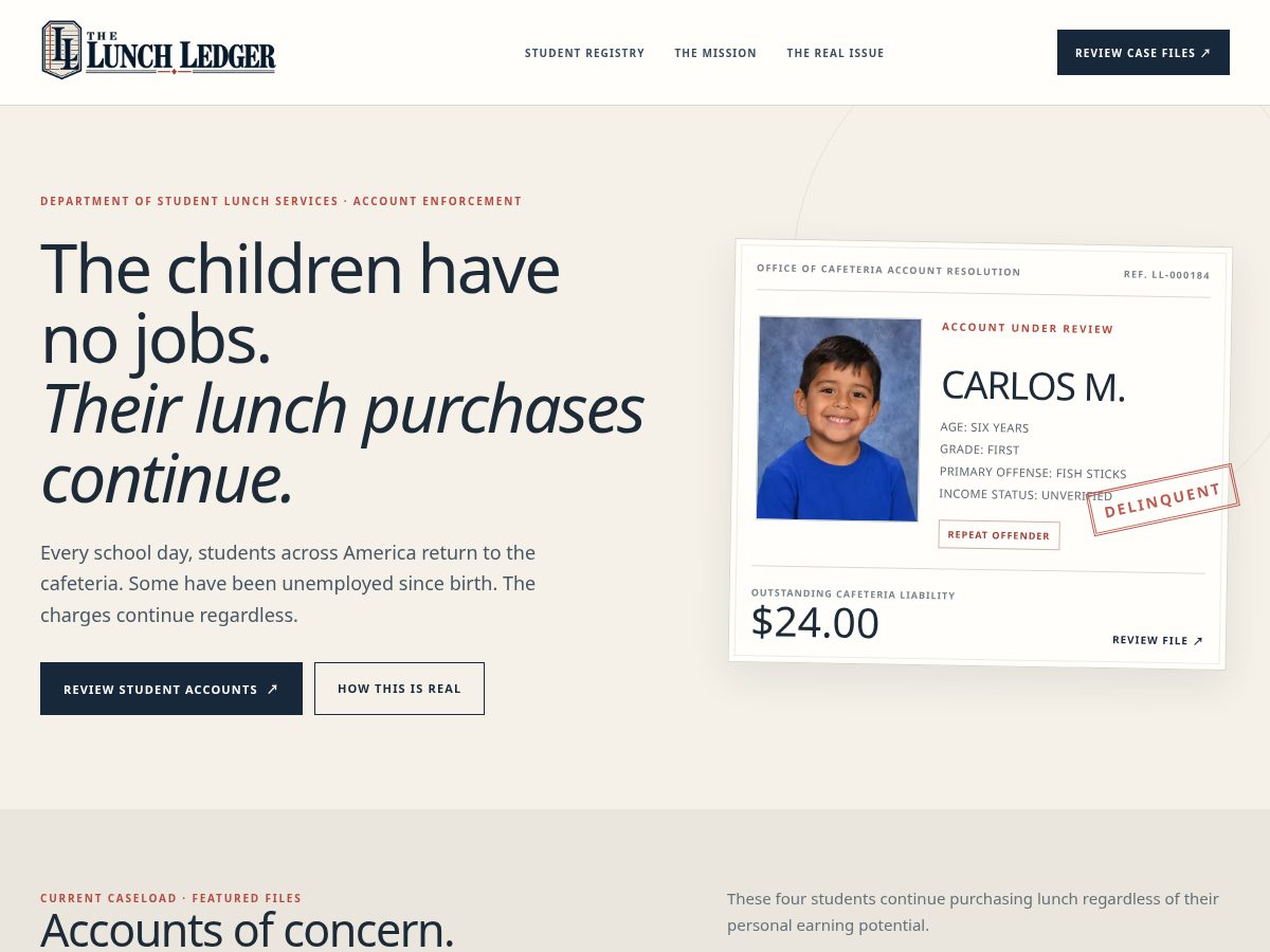 Landing-page snapshot of thelunchledger.com