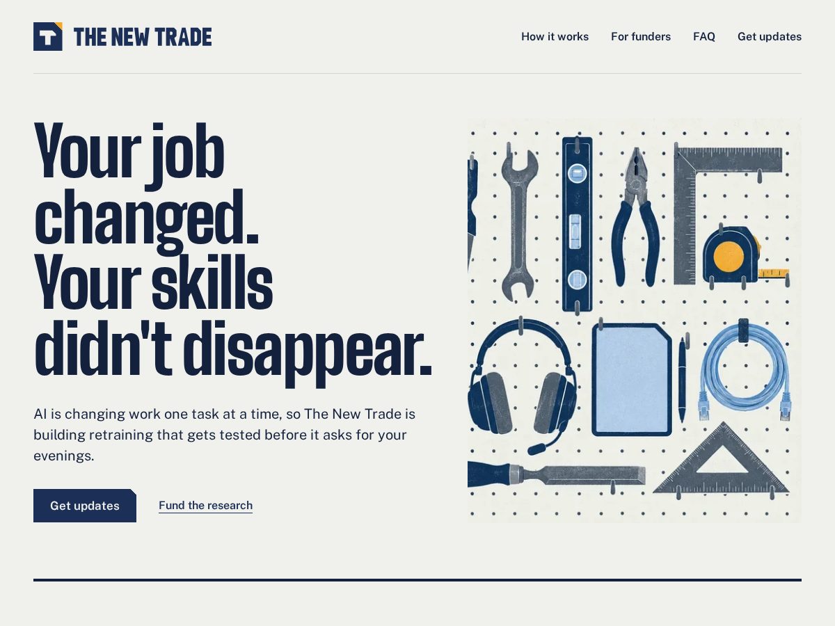 Landing-page snapshot of thenewtrade.org