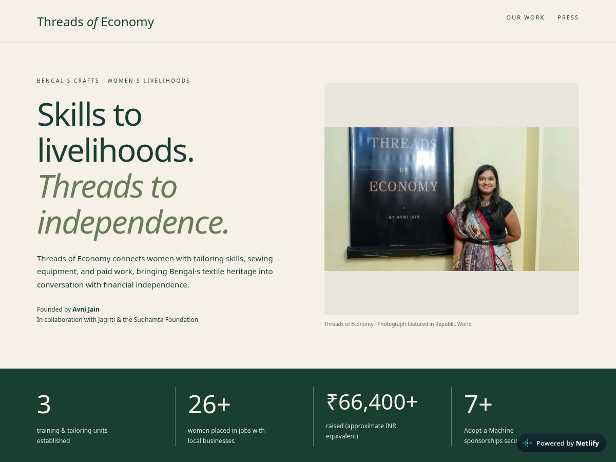 Landing-page snapshot of threadsofeconomy.org
