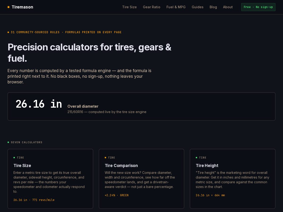 Landing-page snapshot of tiremason.com