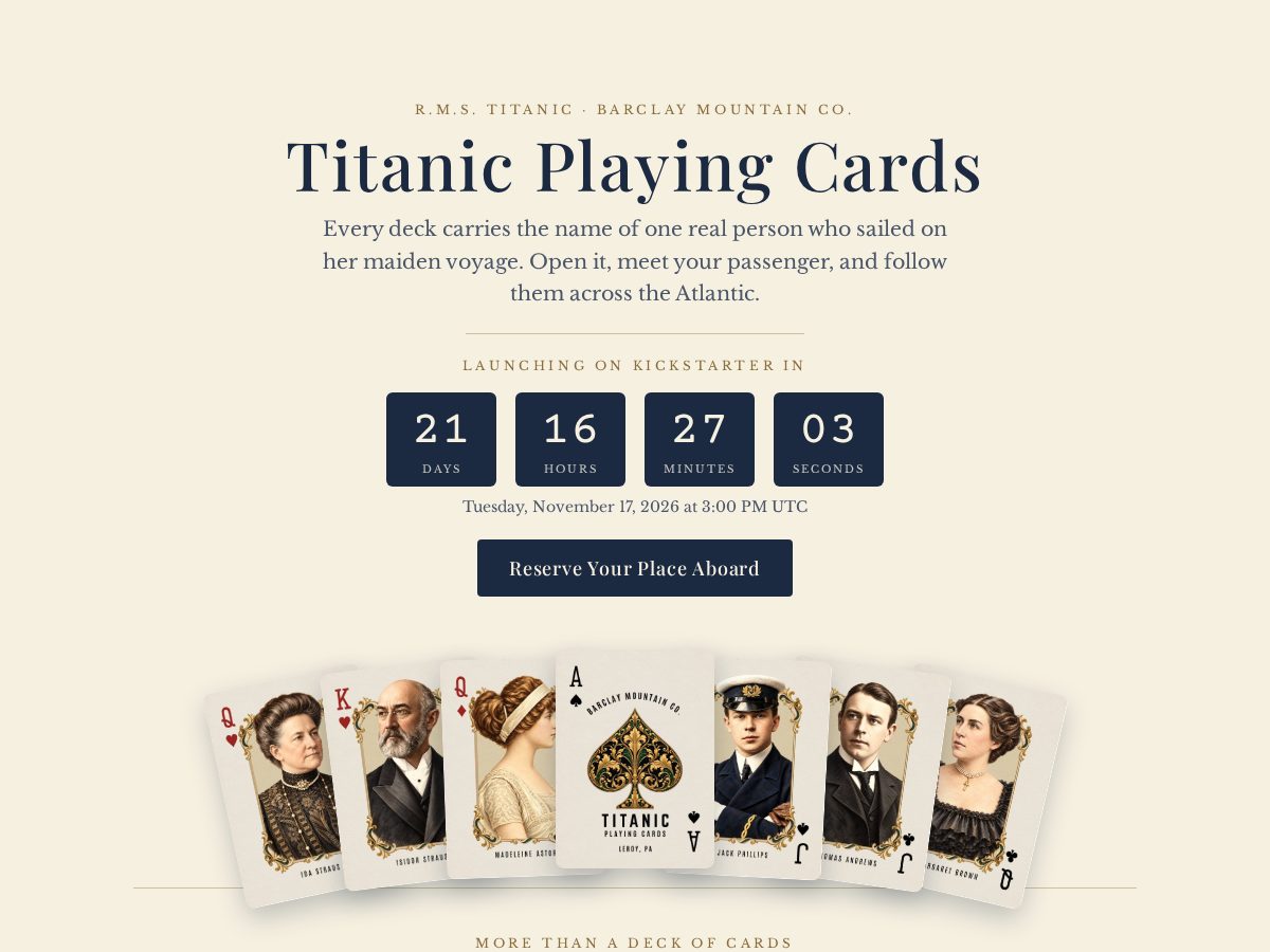 Landing-page snapshot of titaniccards.com