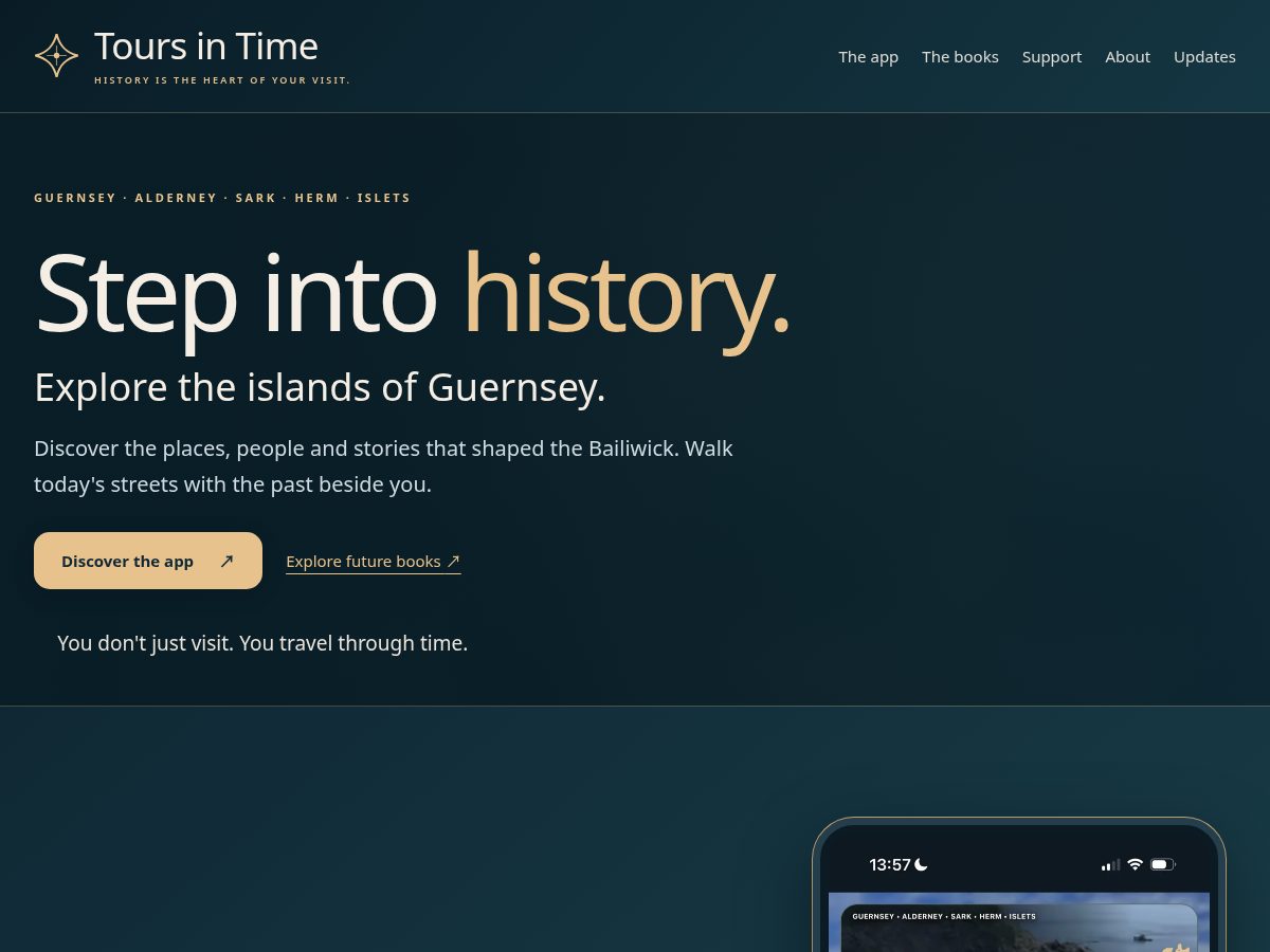 Landing-page snapshot of toursintime.net