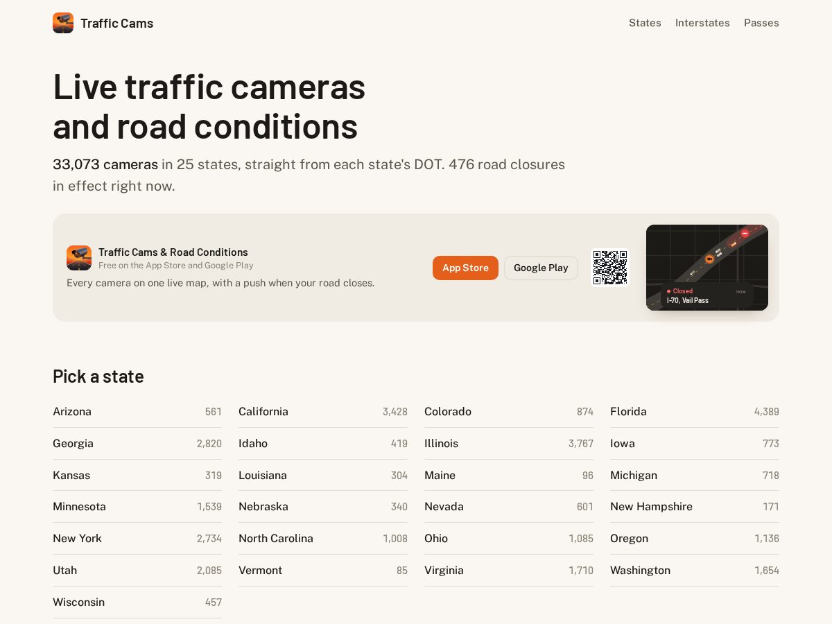 Landing-page snapshot of trafficcams.app