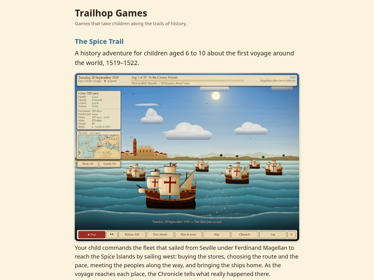 Landing-page snapshot of trailhopgames.com
