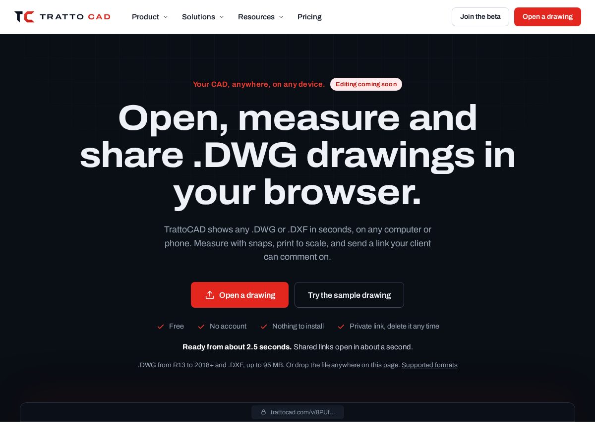 Landing-page snapshot of trattocad.com