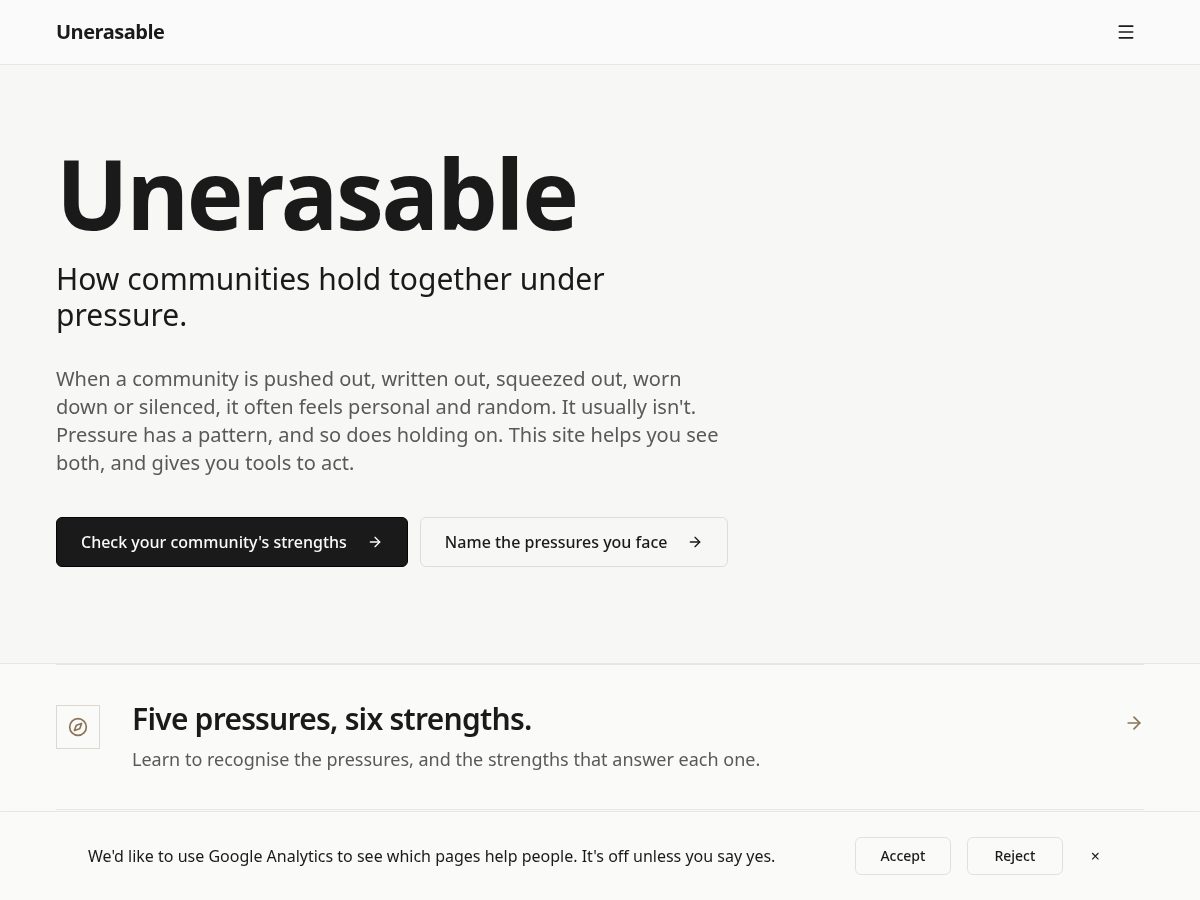 Landing-page snapshot of unerasable.world