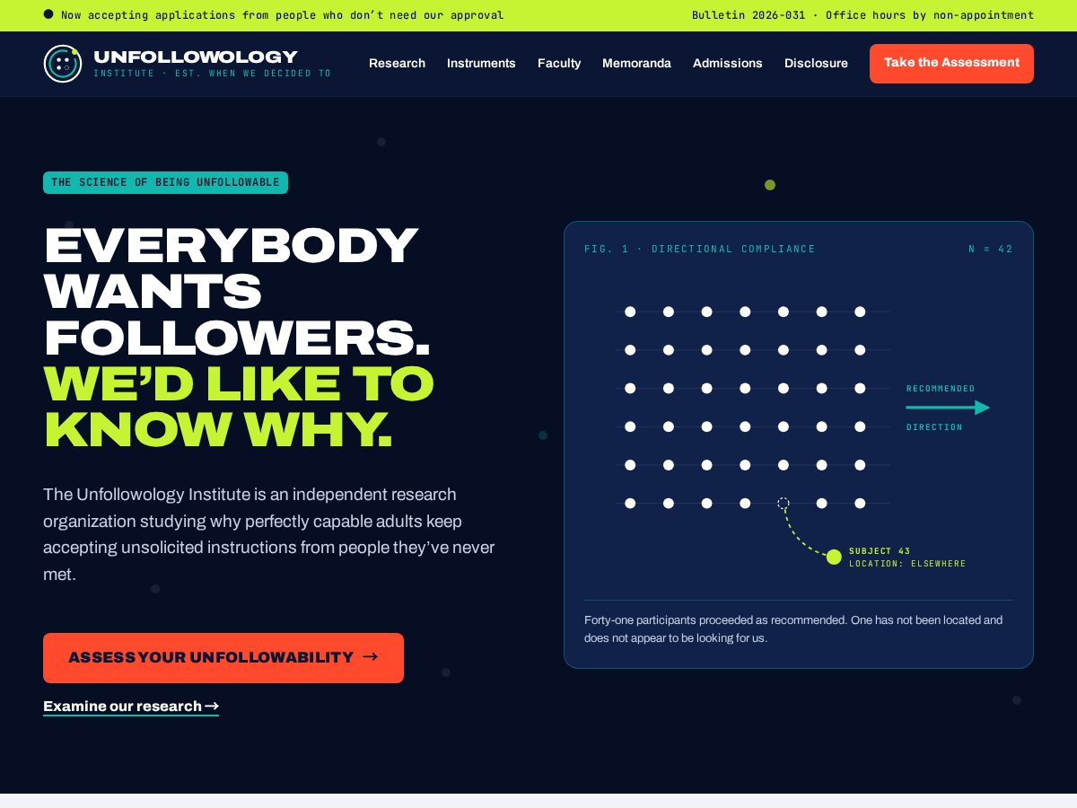 Landing-page snapshot of unfollowology.com