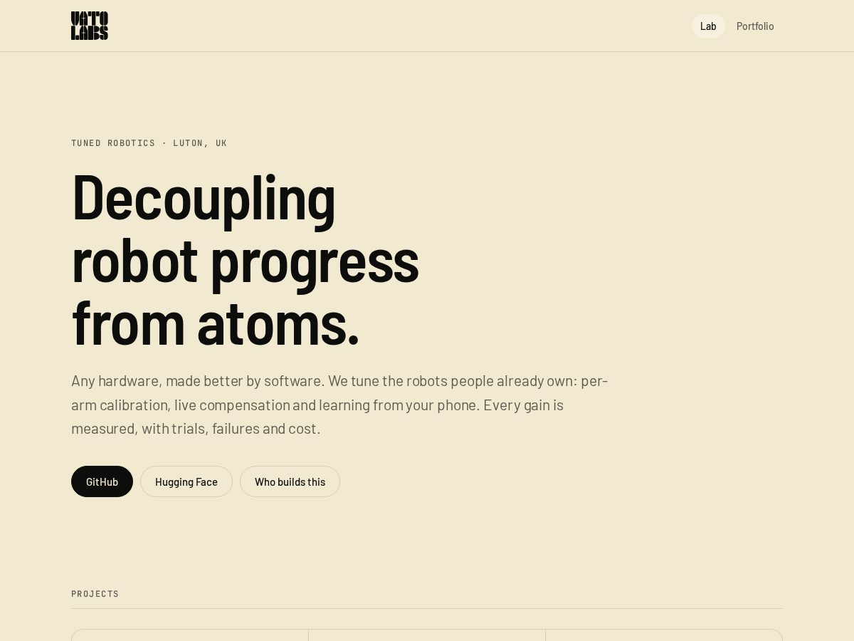 Landing-page snapshot of vatolabs.com