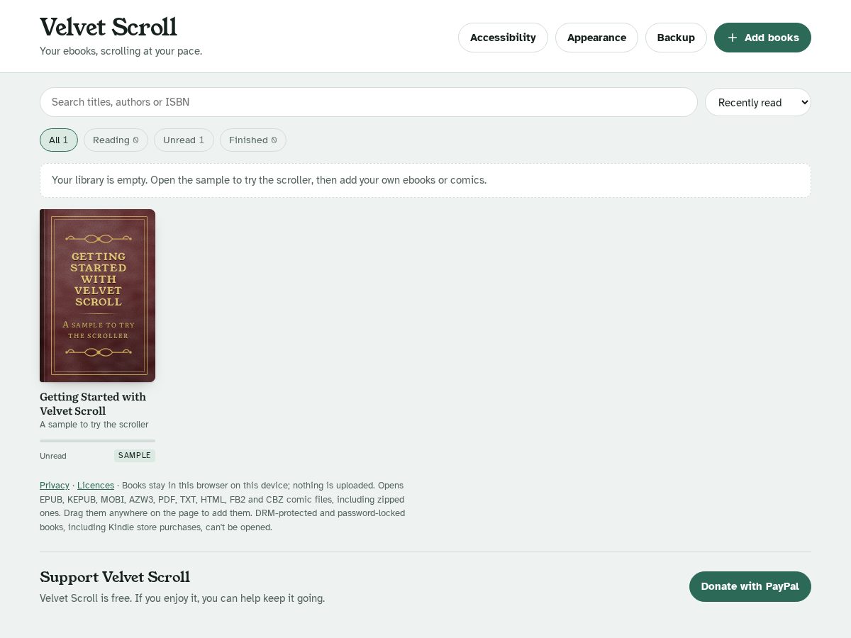 Landing-page snapshot of velvetscroll.net