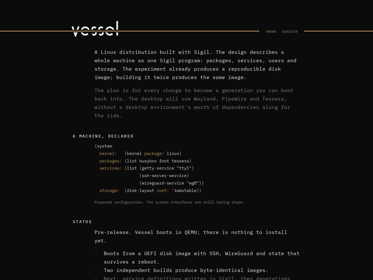 Landing-page snapshot of vessellinux.org