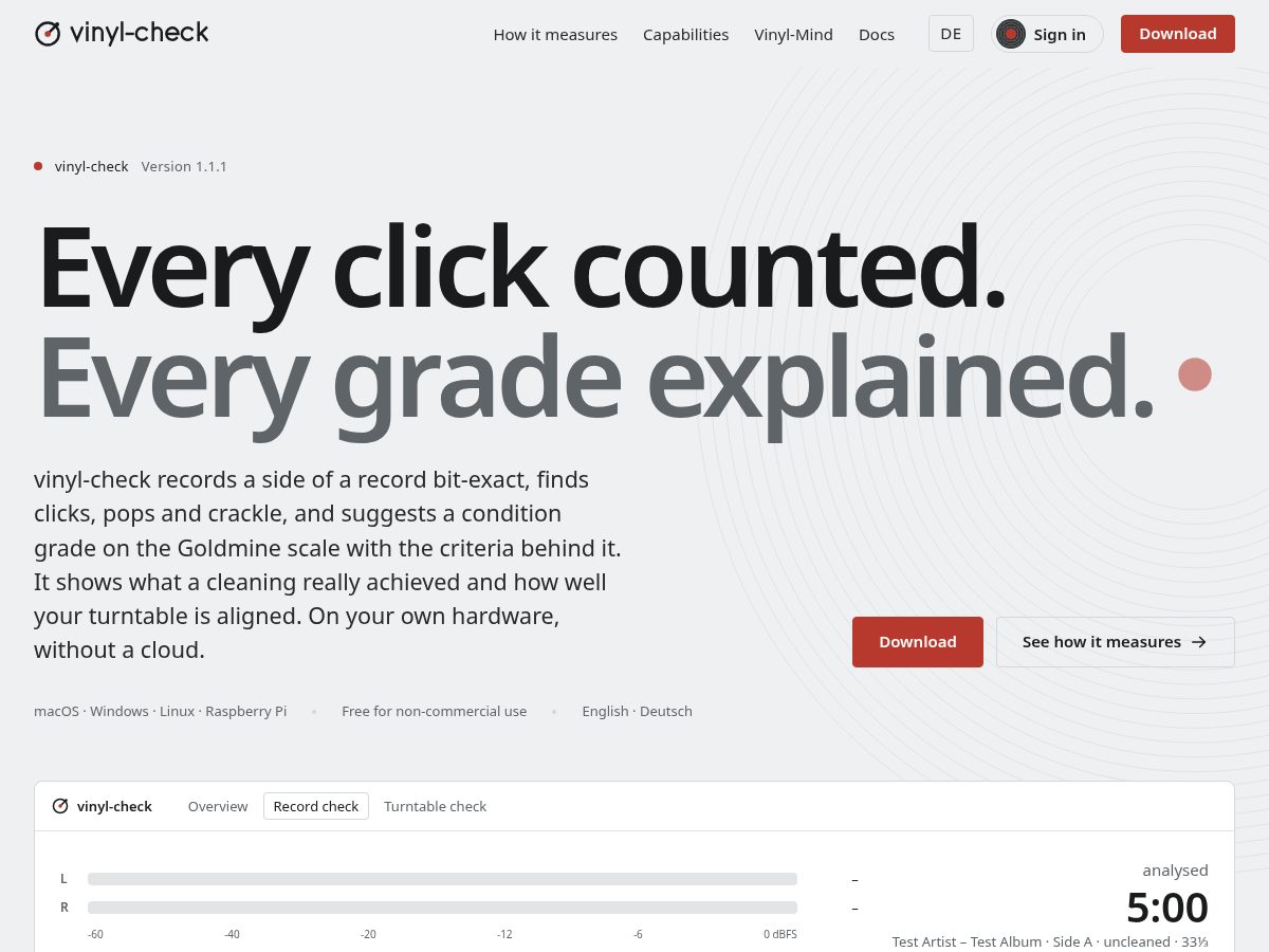 Landing-page snapshot of vinylcheck.net