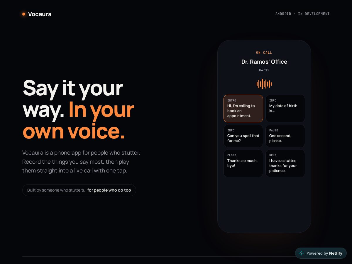 Landing-page snapshot of vocaura.app
