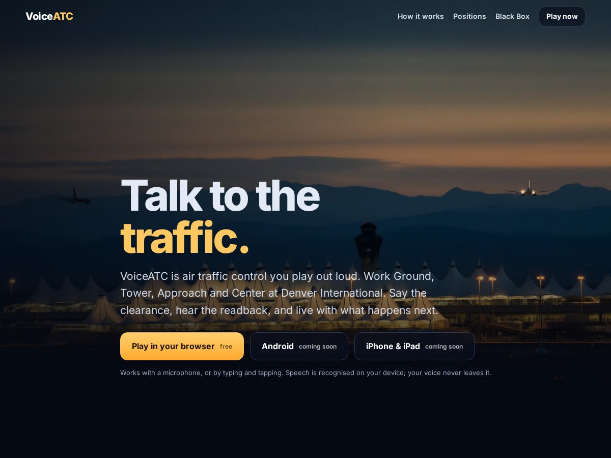 Landing-page snapshot of voiceatc.com