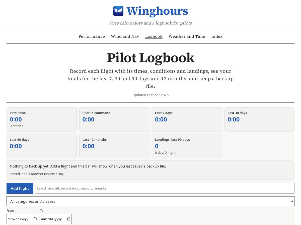 Landing-page snapshot of winghours.com