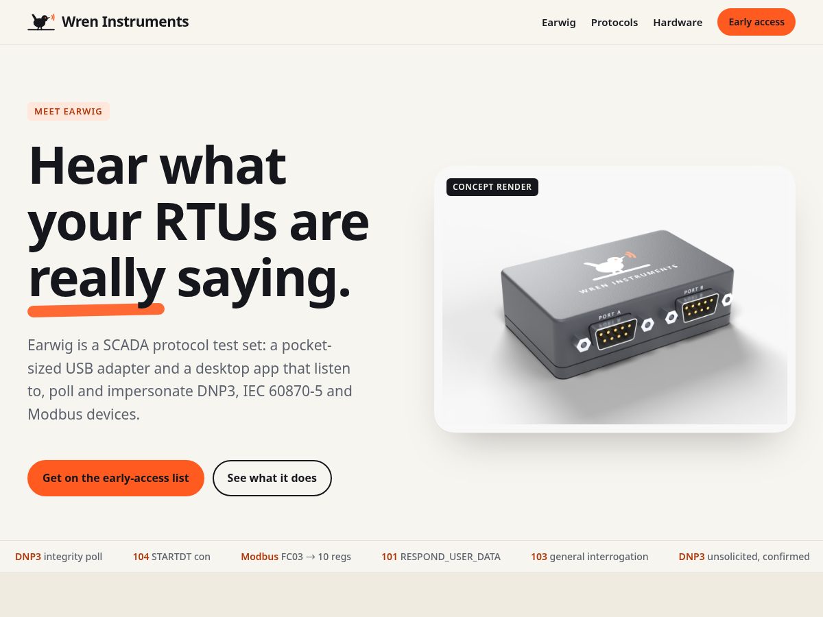 Landing-page snapshot of wreninstruments.com