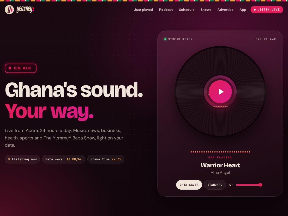 Landing-page snapshot of yemmeyradio.com